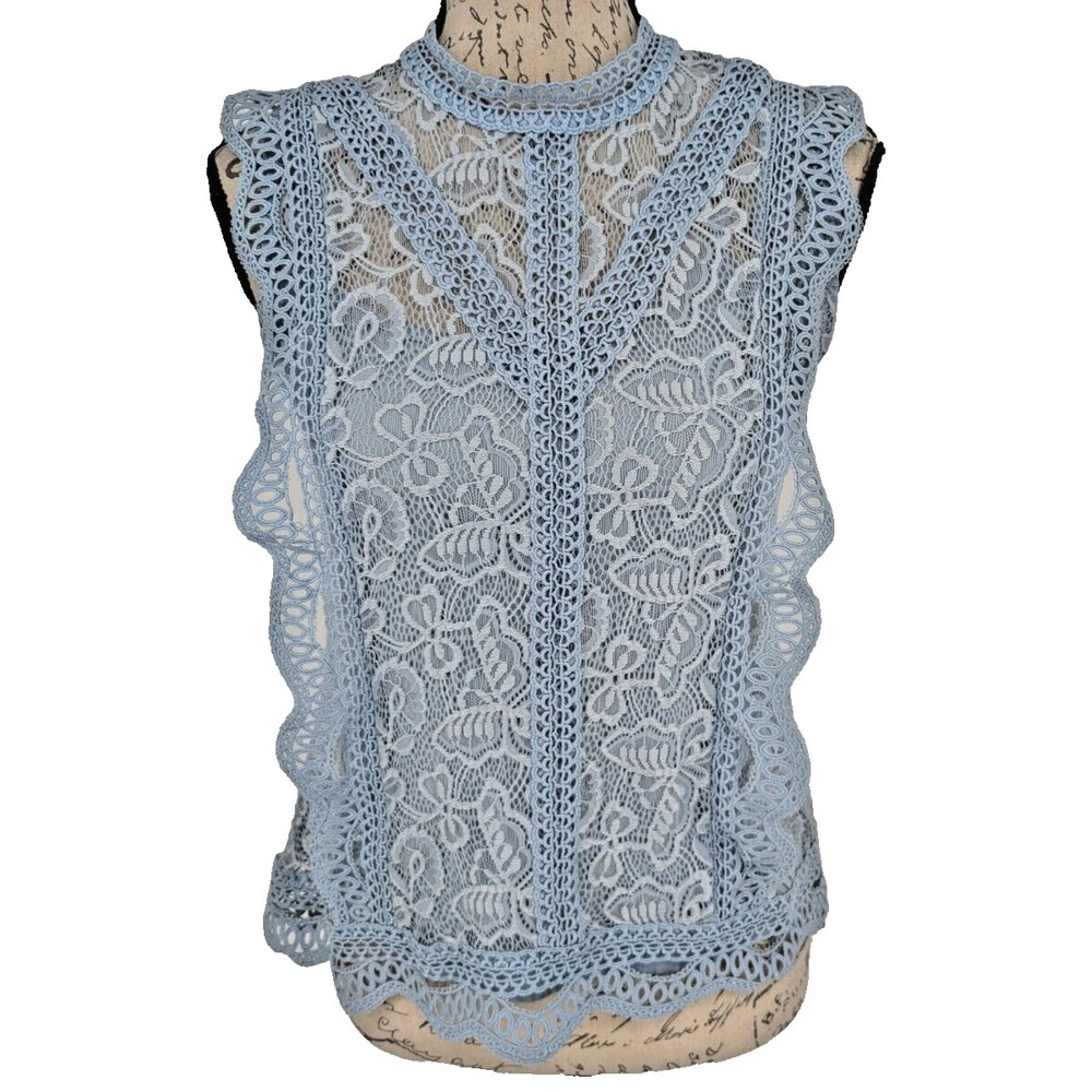 Adiva Top Blouse S Blue Lace Lined Ruffles Feminine Victorian Bohemian